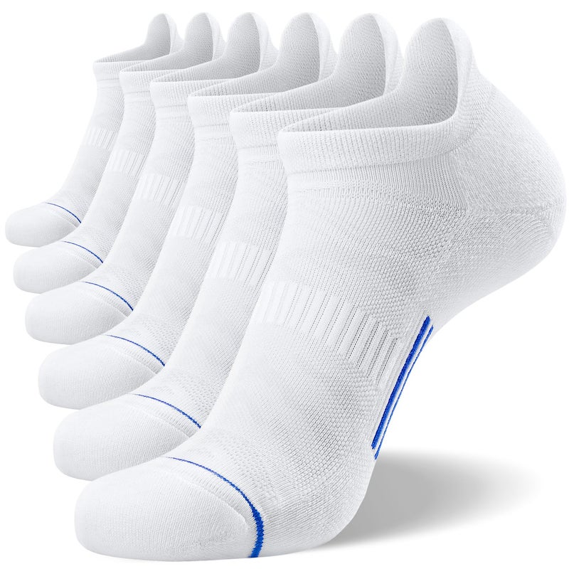 FITRELL 6 Pack Men's Ankle Running Socks Low Cut Cushioned Athletic Sports Tab Gift for Men, Shoe Size 12-15, White+Blue - Image 1